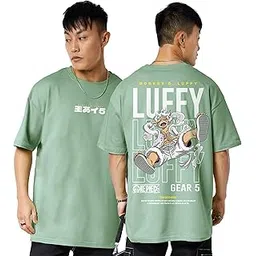 darkbuck Anime Luffy Gear 5 Graphic Oversized T Shirt for Men and Women Drop Shoulder Loose Baggy Fit Unisex Pure Cotton T-Shirt-picture-35
