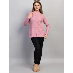 Dart Line Self Design Band Collar Cardigan-picture-32