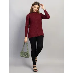 Dart Line Women Round Neck Ribbed Cardigan-picture-18
