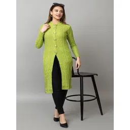 Dart Line Women Self Design Longline Cardigan-picture-29