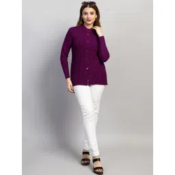 Dart Line Women Self Design Round neck Cardigan-picture-20