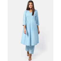 DART STUDIO Blue Cotton Embroidered A Line Kurta-picture-11