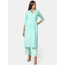 DART STUDIO Green Cotton Embroidered Straight Kurta-picture-29