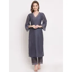DART STUDIO Grey Embroidered Straight Kurta-picture-35