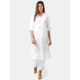 DART STUDIO White Cotton Embroidered Straight Kurta-picture-22