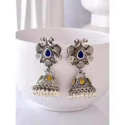 DASTOOR Silver-Plated Beaded Contemporary Jhumkas-picture-17