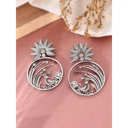 DASTOOR Silver-Plated Oxidised Drop Earrings-picture-37