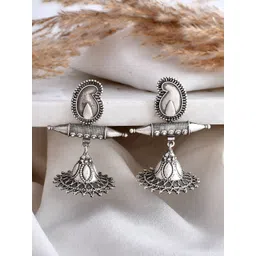 DASTOOR Silver-Plated Oxodised Beaded Contemporary Jhumkas-picture-34
