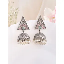 DASTOOR Silver-Plated Triangular Jhumkas Earrings-picture-20