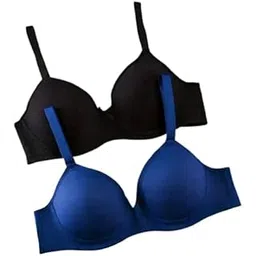 davina fashions Women's & Girl's Cotton Soft Padded Push Up Wire Free Bra Black and Navy Blue, Pack of 2-picture-42