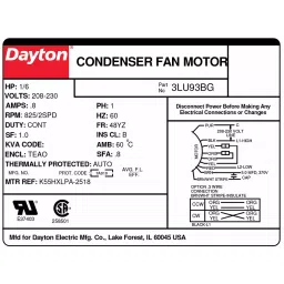 Dayton 1/6 HP 208-230 V AC Single Phase Power Condenser Fan Motor, 3LU93 image 2