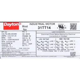 Dayton 3/4 HP Three Phase Rigid Base Mount General Purpose Motor, 31TT14 image 3