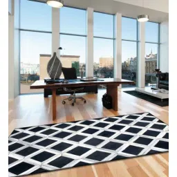 dazzhome Black & White Hair On Leather Checkered Hand Woven 3ftX5ft Carpet-picture-29