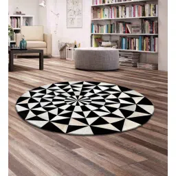dazzhome Black & White Hair On Leather Geometrical Hand Woven 5ftx5ft(Round Carpet)-picture-33