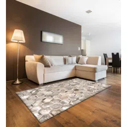 dazzhome Grey & Beige Hair On Leather Geometrical Hand Woven 3ftX5ft Carpet-picture-27