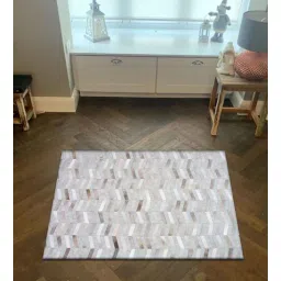 dazzhome Grey & Beige Hair On Leather Geometrical Hand Woven 5ftX7ft Carpet-picture-17