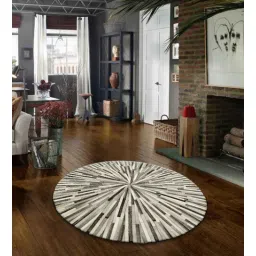 dazzhome Grey & Brown Hair On Leather Stripes Hand Woven 4ftx4ft(Round Carpet)-picture-36
