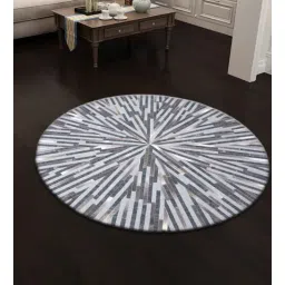 dazzhome Grey Hair On Leather Stripes Hand Woven 6ftx6ft(Round Carpet)-picture-35