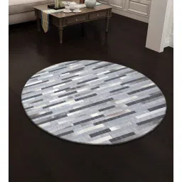 dazzhome Grey Hair On Leather Stripes Hand Woven 7ftx7ft(Round Carpet)-picture-18