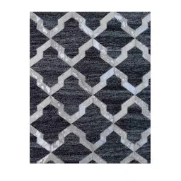 dazzhome Grey & Silver Hair On Leather Geometrical Hand Woven 6ftX9ft Carpet image 2
