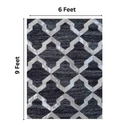 dazzhome Grey & Silver Hair On Leather Geometrical Hand Woven 6ftX9ft Carpet image 3