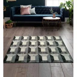 dazzhome Grey Hair On Leather Checkered Hand Woven 6ftX9ft Carpet image 1