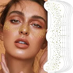 DAZZLIQ 6 Pcs Temporary Gold Glitter Freckles Face Stickers | Waterproof Cosmetic Glitter for face Makeup Patches Tattoo | Face Glitter Makeup Glow Up Makeup Patches for Women, Face Stickers Ideal for Festivals, Parties-picture-20