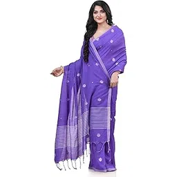 db desh bidesh Women`s Bengal Cottan Silk Handloom Cotton Saree Purple Star Design With Blouse Piece-picture-13