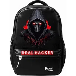 dbm 37 Liter Real Hacker Printed School Backpack for Boys | Stylish Laptop & Travel Bag with Hoodie Mask Graphic | Casual College Bag with Bottle Holder & Side Secret Pocket (Black)-picture-42