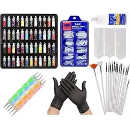 d.b.z. D.B.Z.® Nail Art Kit - 48 Pcs Glass Bottles Glitter Stones Sparkling 100 Nails 15 Nail Art brush 5 Nail Dotting Pen, 1 Glue 1 Pc Tip Guide Sticker And 1 Pair Black Gloves care For Home And Saloon Use-picture-11