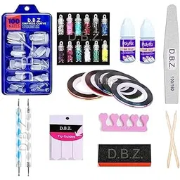 d.b.z. Nail Art Kit 12 Glitter Stones Bottles,100 Nails, 5 Nail Tapes, 1 nail filer & Buffer, 2 cuticle wooden sticks,2 Nail Dotting Pen with 2 Glue for Girls & Women-picture-15