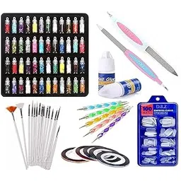 D.B.Z. Nail Art Kit with , 100 Nails,15 Pcs Nail Art Brush,5 pcs Nail Dotting Tools,48 Pcs 3D Nail glitter bottles,10 Round Nail Tapes,2 Nail Glue & 2 Pc Nail Filer – (182 Pcs Combo)-picture-24