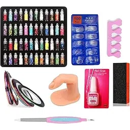 D.B.Z. ® Nail Art Kit - 48 Pcs Glass Bottles Multicolor Glitter,100 Tansparent Nails,5 Nail Tapes,1 Nail Practice Finger,1 Nail Art Buffer,1 Nail Glue,1 Sponge Toe Separator, 1 Nail File Tool-picture-16