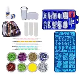 D.B.Z. ® Nail Art Kit 8 Box Glitters (Assorted) 1 Clear Jelly Stamper with Scraper 1 Pc Stamp Plates 5 Dotting Pens 100 Fake Nails 5 Nail Tapes 1 Nail Tipping Guide with 2 Glue-picture-13