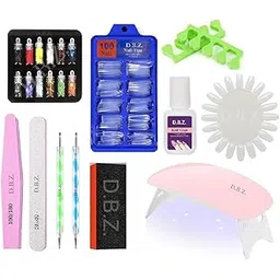 D.B.Z.® Nail Art Kit 12 Bottles Glitter Stones,100 Nails Transparent ,Mini Uv Lamp , Nail Display Board ,Nail Buffer, Nail Dotting Pen with Glue - Nails Kit-picture-21