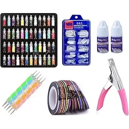 D.B.Z.® Professional Nail Art Kit - 48 Pcs Glass Bottles Glitter Stones, 100 Nails, 5 Nail Tapes, , 1 Nail Tip Edge Cutter, 5 Two way Nail Dotting Pen with 2 Glue for Home & Salon (Nail Art Kit)-picture-13
