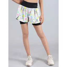 DChica Girls Printed Skinny Fit High-Rise Sports Shorts With Inner Tights-picture-51