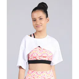 D'chica Half Sleeves Trendy Bust Cut Solid Active Wear Tee - White-picture-10