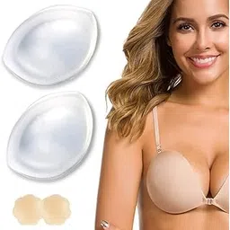 dclub Silicone Bra Inserts with Nipple Cover Gel Breast Pads and Breast Enhancers to Add 2 Cup, Suitable for Bra,Dresses,Swimsuits.etc 145gm ||Clear||-picture-48