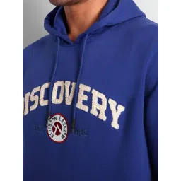 Dcyphr Sodalite Blue Discovery Varsity 1985 Self-Design Fullength Sleeves Regular Fit Hoodie image 4