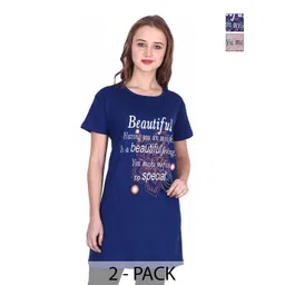 DDASPRATION Women Pack Of 2 Typography Printed Oversized Longline T-shirt-picture-11