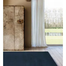 Blue Solid Polyester 4 ft x 6 ft Machine Made Carpet-image-20