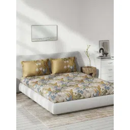 DDecor Beige & Blue Cotton 145 TC Queen Bedsheet with 2 Pillow Covers-picture-31