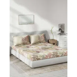 DDecor Beige Cotton 145 TC Queen Bedsheet with 2 Pillow Covers-picture-36