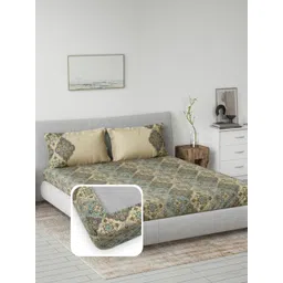 DDecor Blue & Beige Ethnic Motifs Printed 144 TC Cotton King Bedsheet Set - 1.8 m x 1.9 m-picture-15