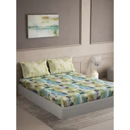DDecor Blue & Green Geometric Cotton 144 TC Queen Bedsheet with 2 Pillow Covers-picture-40