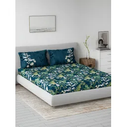 DDecor Blue & White Floral Cotton 144 TC Queen Bedsheet with 2 Pillow Covers-picture-27