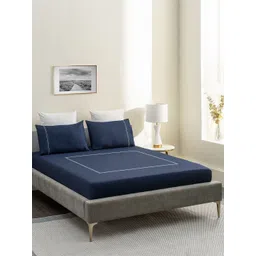 DDecor Blue & White Geometric 180 TC Cotton King Bedsheet with 2 Pillow Covers-picture-39