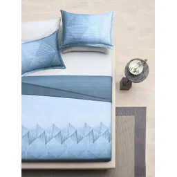 DDecor Blue & White Geometric Cotton 180 TC King Bedsheet With 2 Pillow Covers-picture-29
