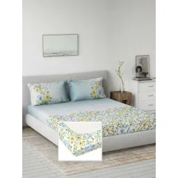 DDecor Blue Cotton 145TC Floral Print Bedsheet with 2 Pillow Cover-picture-14